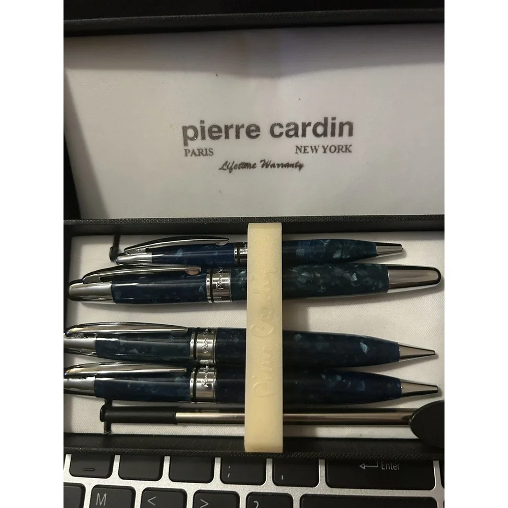 Pierre Cardin 5 Piece Blue Pen Set. Vintage Unused Blue Marble Coloring.
